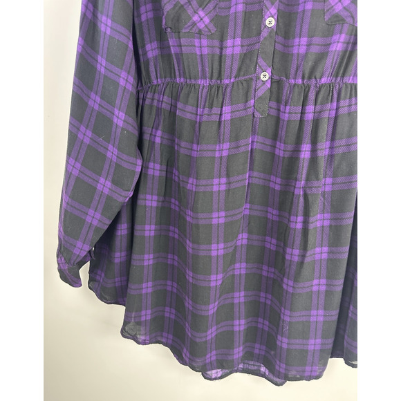 Torrid Emma Plaid Challis Babydoll Tunic Top Purple Black Pocket Plus Size 4 4X - Picture 4 of 12